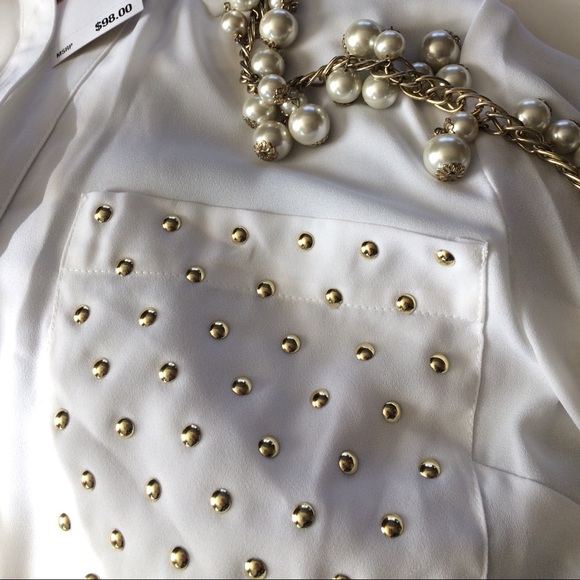 NWT Michael Kors white blouse with gold studs - Picture 2 of 3